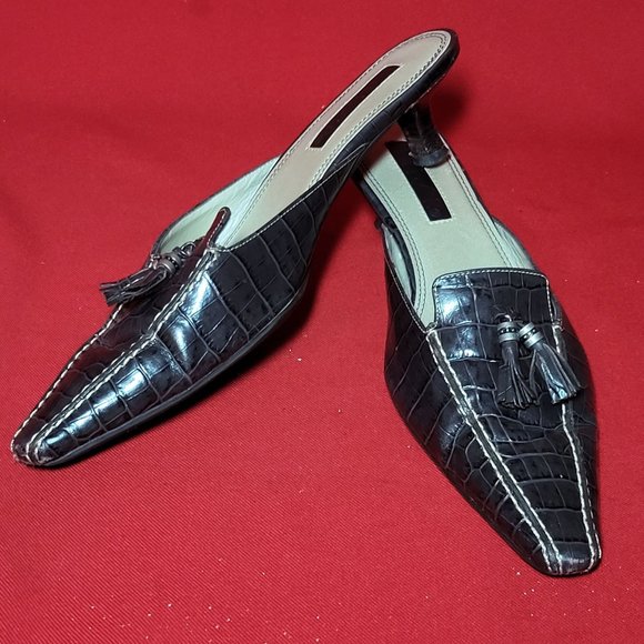 Unisa Gracia Mahogany Acajou 6B Pointed Toe Tassel Mules Slip on Kitten Heels - Picture 5 of 12